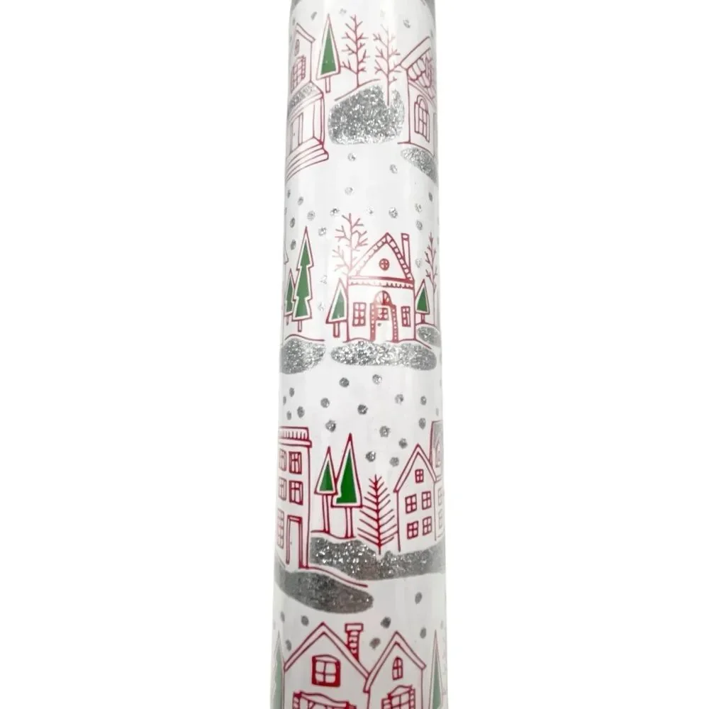 NWT Paper Source Winter Village Glitter Wrapping Paper Roll 27.5”x59” Red White